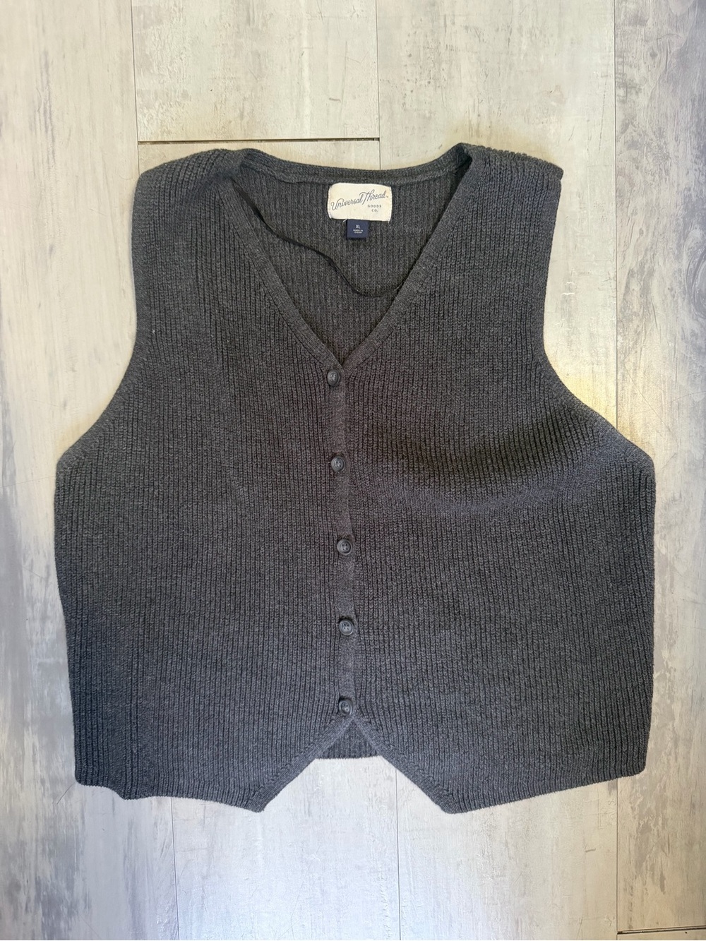 Universal thread grey Ribbed V-Neck Button Sweater Vest